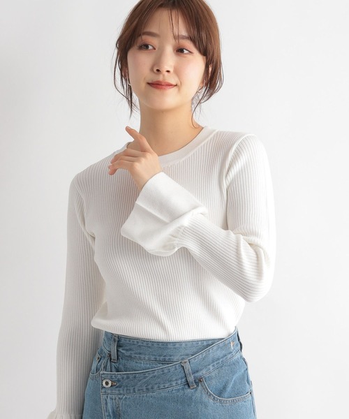 Andemiu（アンデミュウ）の「リブソデフレアニット187263（ニット/セーター・レディース・ブラック/オフホワイト/ピンク/グリーン・FREE）」の20枚目の写真