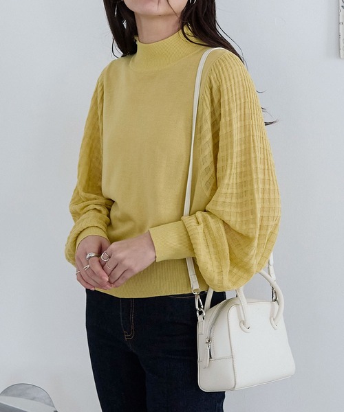 KOBE LETTUCE（コウベレタス）の「シアーチェックスリーブニットトップス（ニット/セーター・レディース・イエロー系/ブラック/パープル系・FREE）」の7枚目の写真