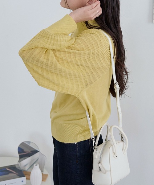 KOBE LETTUCE（コウベレタス）の「シアーチェックスリーブニットトップス（ニット/セーター・レディース・イエロー系/ブラック/パープル系・FREE）」の12枚目の写真