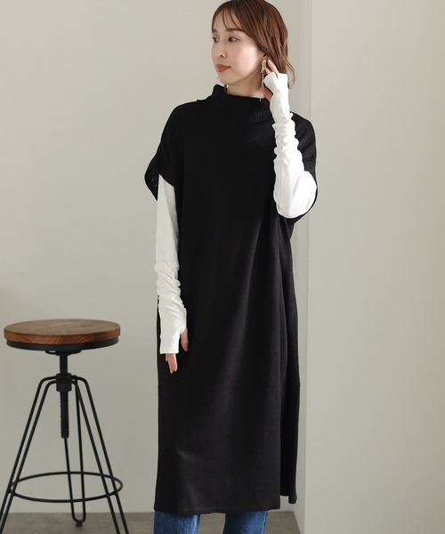 ElegChic（エレグシック）の「ハイネック ロング ベスト（ベスト・レディース・ブラック/ライトグレー/モカ・L/3L/5L）」の8枚目の写真