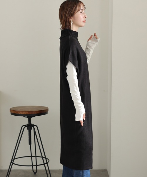 ElegChic（エレグシック）の「ハイネック ロング ベスト（ベスト・レディース・ブラック/ライトグレー/モカ・L/3L/5L）」の15枚目の写真