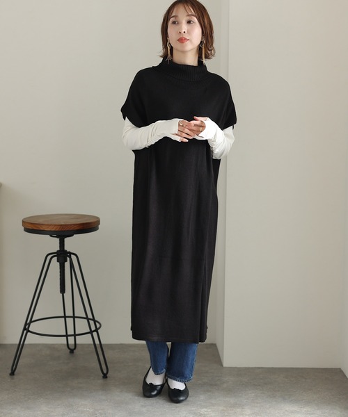 ElegChic（エレグシック）の「ハイネック ロング ベスト（ベスト・レディース・ブラック/ライトグレー/モカ・L/3L/5L）」の18枚目の写真