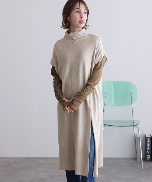 ElegChic（エレグシック）の「ハイネック ロング ベスト（ベスト・レディース・ブラック/ライトグレー/モカ・L/3L/5L）」の4枚目の写真