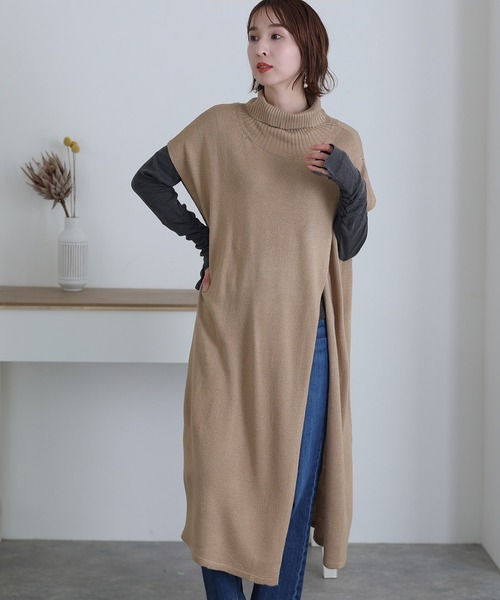 ElegChic（エレグシック）の「ハイネック ロング ベスト（ベスト・レディース・ブラック/ライトグレー/モカ・L/3L/5L）」の9枚目の写真