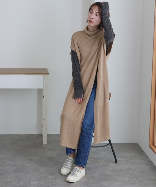 ElegChic（エレグシック）の「ハイネック ロング ベスト（ベスト・レディース・ブラック/ライトグレー/モカ・L/3L/5L）」の19枚目の写真