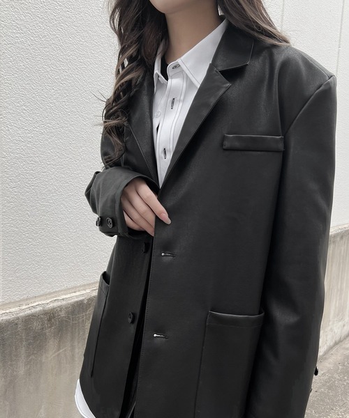 Figments（フィグメンツ）の「合皮テーラードジャケット（テーラードジャケット・レディース・ブラック・FREE）」の6枚目の写真