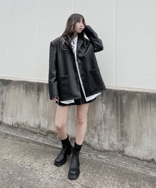 Figments（フィグメンツ）の「合皮テーラードジャケット（テーラードジャケット・レディース・ブラック・FREE）」の4枚目の写真