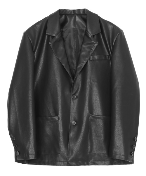 Figments（フィグメンツ）の「合皮テーラードジャケット（テーラードジャケット・レディース・ブラック・FREE）」の2枚目の写真