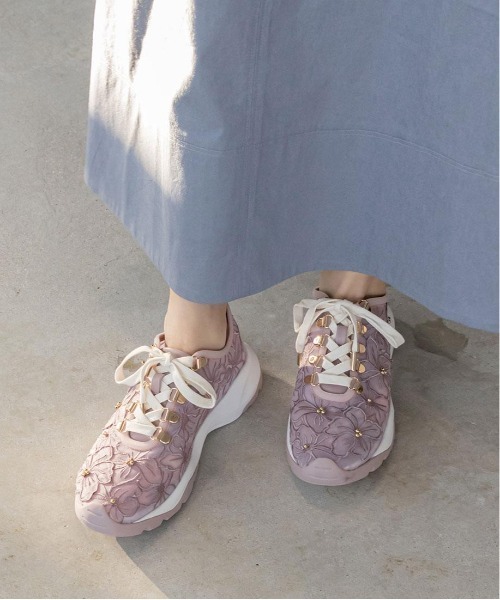 RANDA ランダ　フラワー刺繍シアースニーカー　M ランダ RANDA フラワー刺繍シアースニーカー （IVORY） -靴