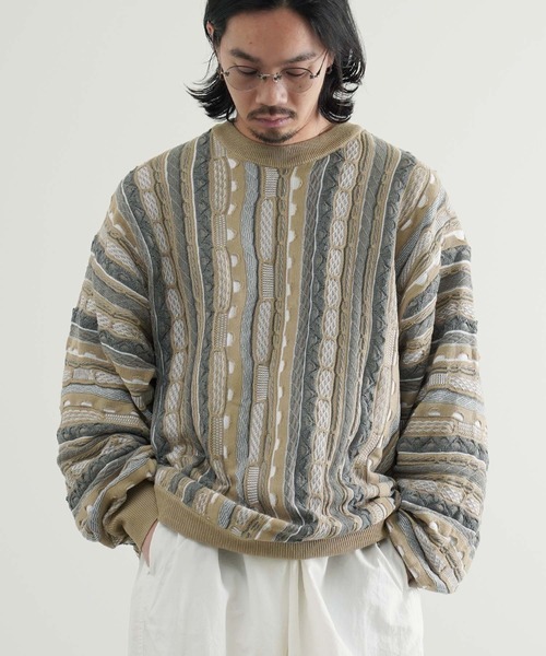 Air Tokyo(エアートウキョー)の「オーバーサイズ 3D レトロ ジャガード クルーネック ニット セーター <セレクトアイテム>(ニット/セーター・メンズ・グリーン/ベージュ/ネイビー・LARGE/X-LARGE)」の8枚目の写真