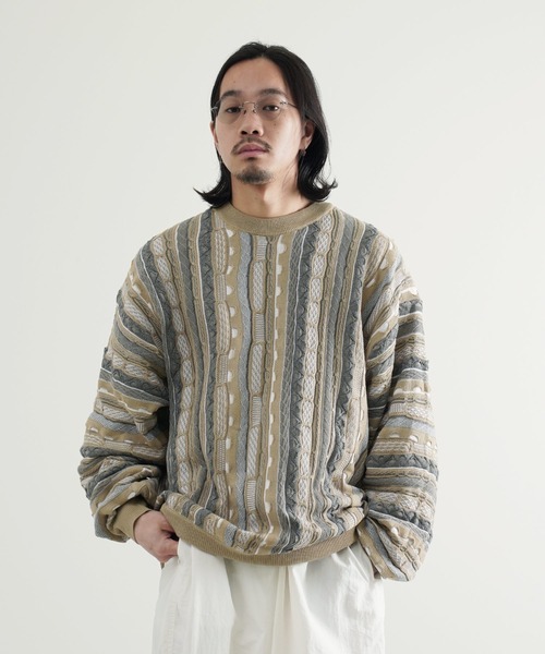 Air Tokyo(エアートウキョー)の「オーバーサイズ 3D レトロ ジャガード クルーネック ニット セーター <セレクトアイテム>(ニット/セーター・メンズ・グリーン/ベージュ/ネイビー・LARGE/X-LARGE)」の9枚目の写真
