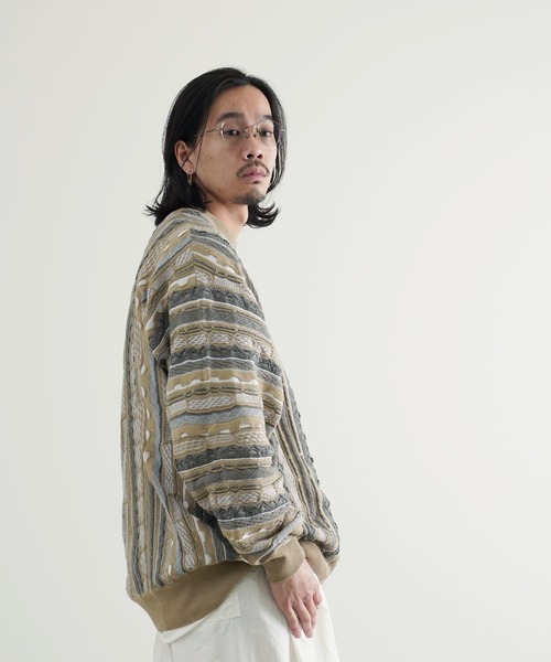 Air Tokyo(エアートウキョー)の「オーバーサイズ 3D レトロ ジャガード クルーネック ニット セーター <セレクトアイテム>(ニット/セーター・メンズ・グリーン/ベージュ/ネイビー・LARGE/X-LARGE)」の14枚目の写真