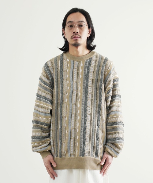 Air Tokyo(エアートウキョー)の「オーバーサイズ 3D レトロ ジャガード クルーネック ニット セーター <セレクトアイテム>(ニット/セーター・メンズ・グリーン/ベージュ/ネイビー・LARGE/X-LARGE)」の15枚目の写真