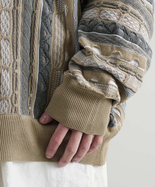Air Tokyo(エアートウキョー)の「オーバーサイズ 3D レトロ ジャガード クルーネック ニット セーター <セレクトアイテム>(ニット/セーター・メンズ・グリーン/ベージュ/ネイビー・LARGE/X-LARGE)」の19枚目の写真