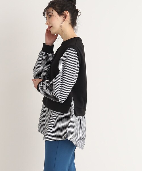 SHOO・LA・RUE（シューラルー）の「◆コーデに迷わない！レイヤード風異素材使いトップス（Tシャツ/カットソー・レディース・ピンク系その他/ベージュ系その他6/ブラック系1・00）」の2枚目の写真