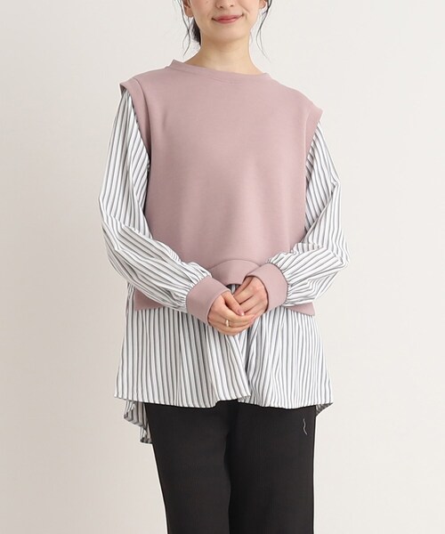 SHOO・LA・RUE（シューラルー）の「◆コーデに迷わない！レイヤード風異素材使いトップス（Tシャツ/カットソー・レディース・ピンク系その他/ベージュ系その他6/ブラック系1・00）」の3枚目の写真