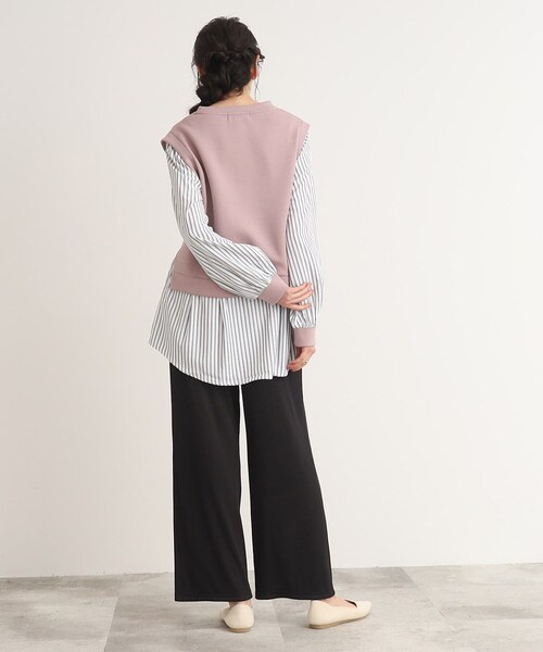 SHOO・LA・RUE（シューラルー）の「◆コーデに迷わない！レイヤード風異素材使いトップス（Tシャツ/カットソー・レディース・ピンク系その他/ベージュ系その他6/ブラック系1・00）」の6枚目の写真