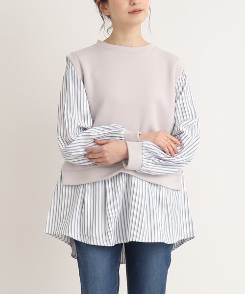 SHOO・LA・RUE（シューラルー）の「◆コーデに迷わない！レイヤード風異素材使いトップス（Tシャツ/カットソー・レディース・ピンク系その他/ベージュ系その他6/ブラック系1・00）」の14枚目の写真