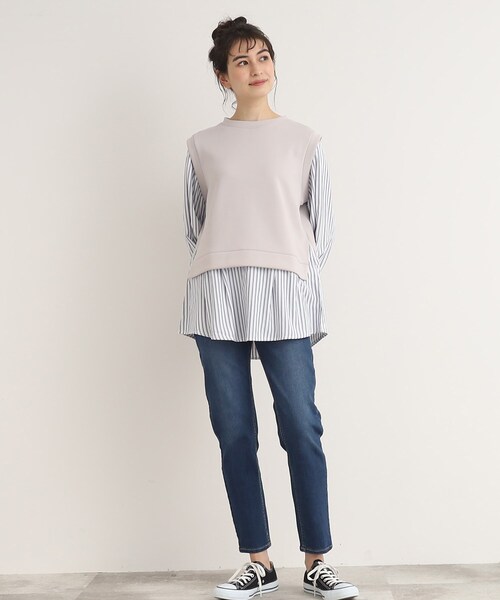 SHOO・LA・RUE（シューラルー）の「◆コーデに迷わない！レイヤード風異素材使いトップス（Tシャツ/カットソー・レディース・ピンク系その他/ベージュ系その他6/ブラック系1・00）」の7枚目の写真