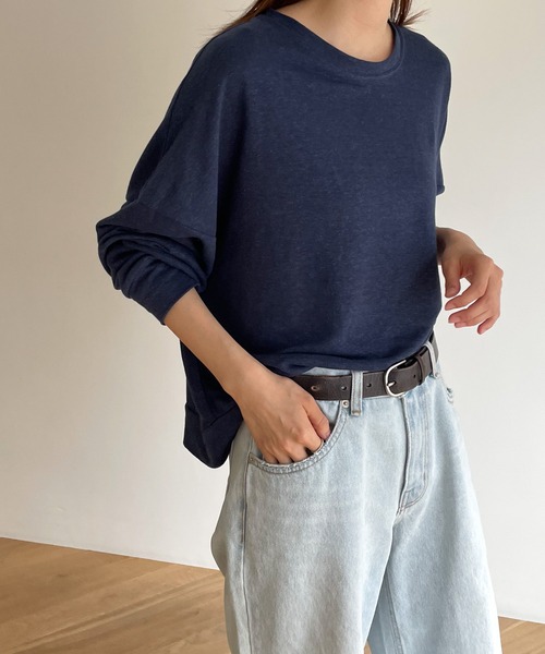 CANAL JEAN(キャナルジーン)の「El mar リネン混スラブロングTシャツ(Tシャツ/カットソー・レディース・サックスブルー/ホワイト/ネイビー・ONE SIZE)」の7枚目の写真