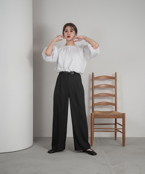 Amiur（エミレ）の「belt set tuck pants（その他パンツ・レディース・ブラック/ピンク/ベージュ・FREE）」の2枚目の写真