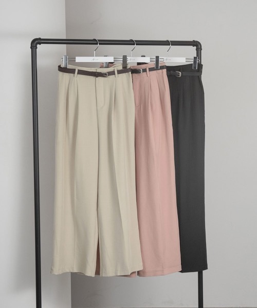 Amiur（エミレ）の「belt set tuck pants（その他パンツ・レディース・ブラック/ピンク/ベージュ・FREE）」の9枚目の写真
