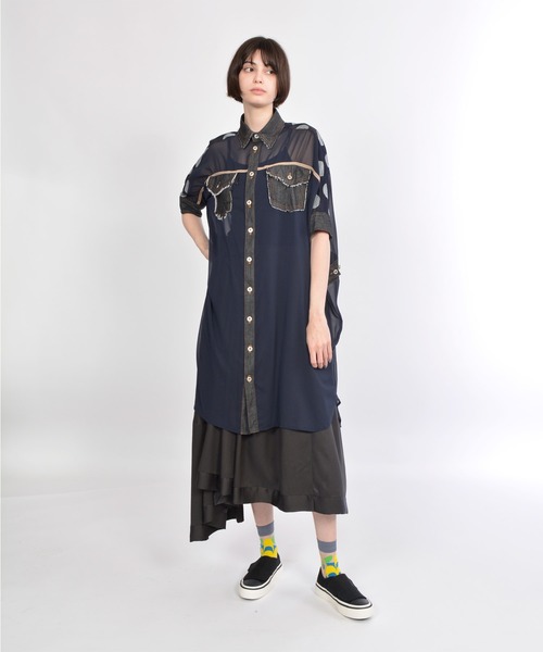 gomme（ゴム）の「ドットデニム　デニムシャツ（シャツ/ブラウス・レディース・インディゴブルー/ブラック・MEDIUM）」の20枚目の写真