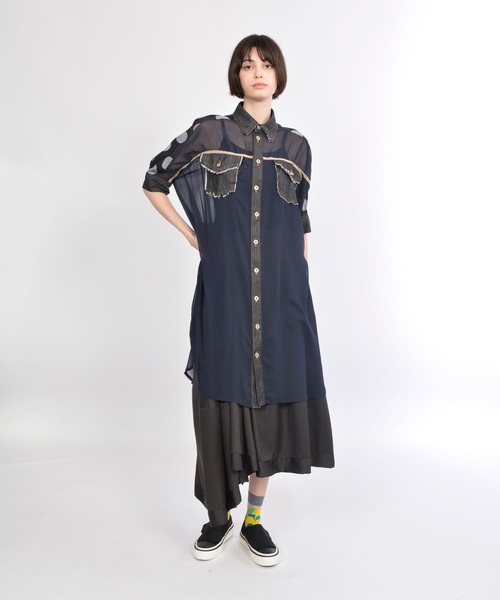 gomme（ゴム）の「ドットデニム　デニムシャツ（シャツ/ブラウス・レディース・インディゴブルー/ブラック・MEDIUM）」の22枚目の写真