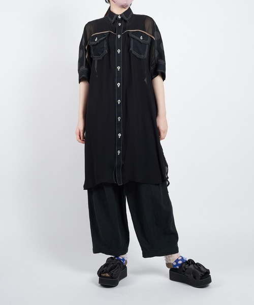 gomme（ゴム）の「ドットデニム　デニムシャツ（シャツ/ブラウス・レディース・インディゴブルー/ブラック・MEDIUM）」の5枚目の写真