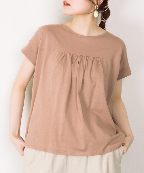 atONE(アットワン)の「atONE バックダブル半袖プルオーバー(Tシャツ/カットソー・レディース・ホワイト/ライトブラウン/ブラック/ピンクベージュ・LL~3L/4L~5L/M~L/M-L)」の3枚目の写真