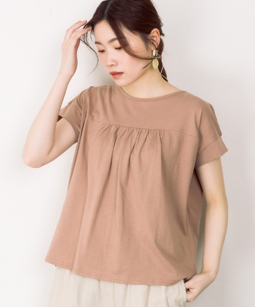 atONE(アットワン)の「atONE バックダブル半袖プルオーバー(Tシャツ/カットソー・レディース・ホワイト/ライトブラウン/ブラック/ピンクベージュ・LL~3L/4L~5L/M~L/M-L)」の21枚目の写真