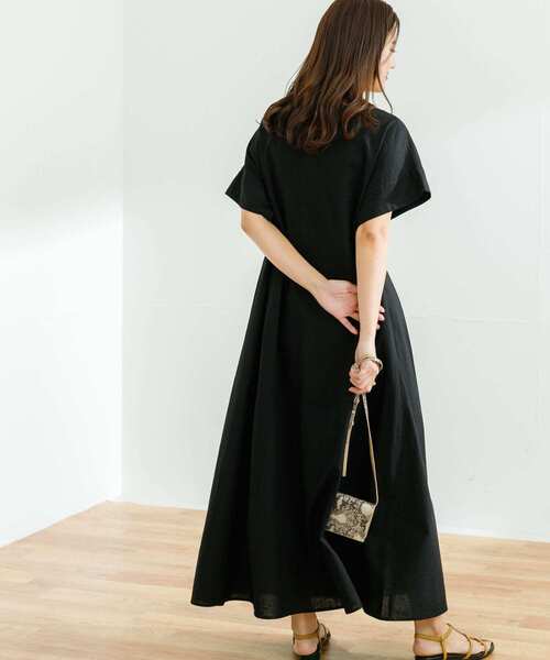 コットンリネンタックワンピース