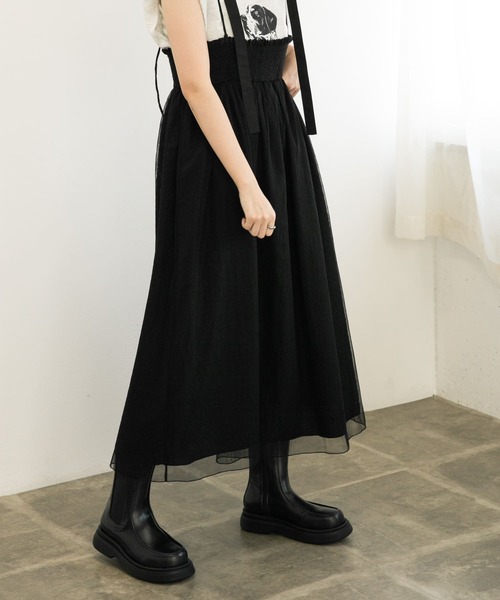 KBF(ケイビーエフ)の「チュールドッキング2WAYキャミワンピース(ワンピース・レディース・ブラック/ベージュ/ブルー・ONE)」の4枚目の写真