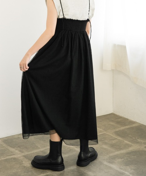 KBF(ケイビーエフ)の「チュールドッキング2WAYキャミワンピース(ワンピース・レディース・ブラック/ベージュ/ブルー・ONE)」の5枚目の写真