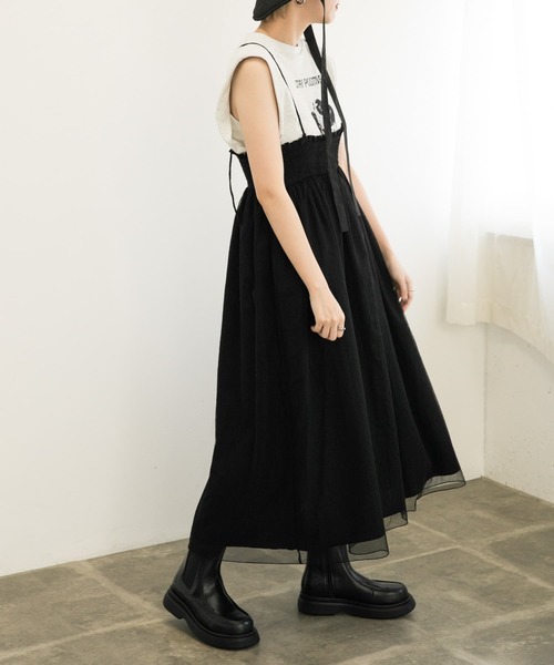 KBF(ケイビーエフ)の「チュールドッキング2WAYキャミワンピース(ワンピース・レディース・ブラック/ベージュ/ブルー・ONE)」の7枚目の写真