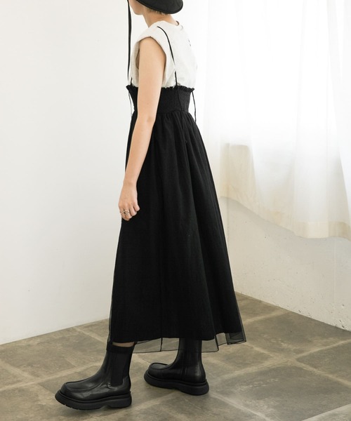 KBF(ケイビーエフ)の「チュールドッキング2WAYキャミワンピース(ワンピース・レディース・ブラック/ベージュ/ブルー・ONE)」の8枚目の写真