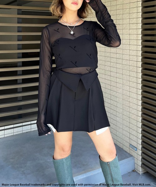 BACK TO THE FIELD（バック トゥー ザ フィールド）の「【MLB】総柄フロッキープリントチュールトップス（Tシャツ/カットソー・レディース・パープル/ブラック/ベージュ・FREE）」の8枚目の写真