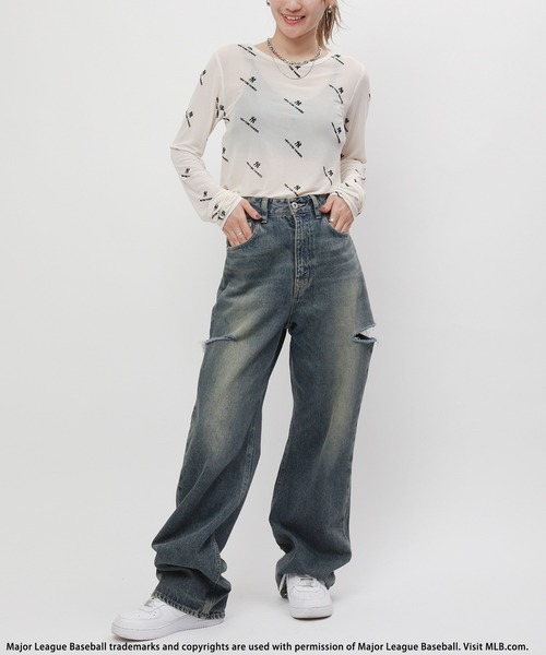 BACK TO THE FIELD（バック トゥー ザ フィールド）の「【MLB】総柄フロッキープリントチュールトップス（Tシャツ/カットソー・レディース・パープル/ブラック/ベージュ・FREE）」の17枚目の写真