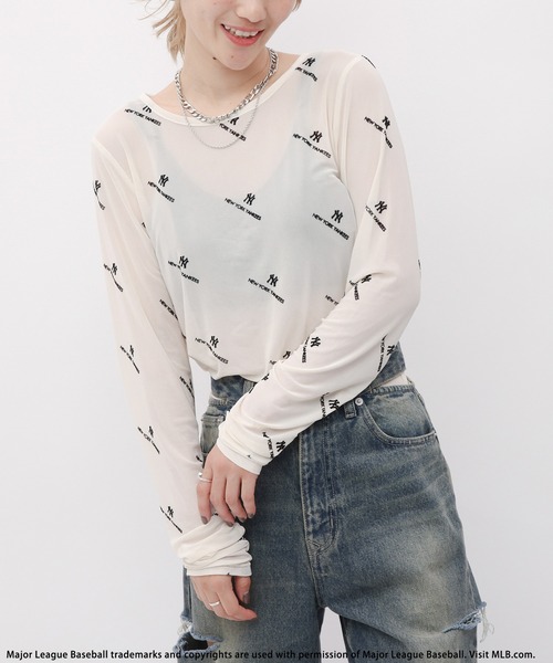 BACK TO THE FIELD（バック トゥー ザ フィールド）の「【MLB】総柄フロッキープリントチュールトップス（Tシャツ/カットソー・レディース・パープル/ブラック/ベージュ・FREE）」の15枚目の写真