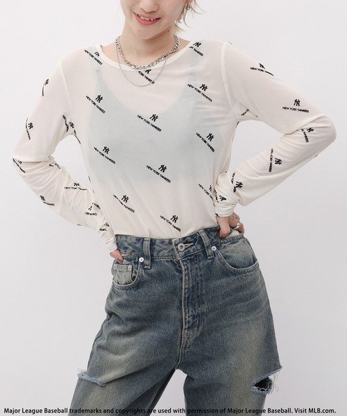 BACK TO THE FIELD（バック トゥー ザ フィールド）の「【MLB】総柄フロッキープリントチュールトップス（Tシャツ/カットソー・レディース・パープル/ブラック/ベージュ・FREE）」の16枚目の写真