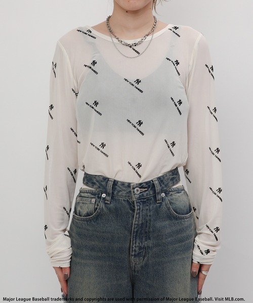 BACK TO THE FIELD（バック トゥー ザ フィールド）の「【MLB】総柄フロッキープリントチュールトップス（Tシャツ/カットソー・レディース・パープル/ブラック/ベージュ・FREE）」の18枚目の写真