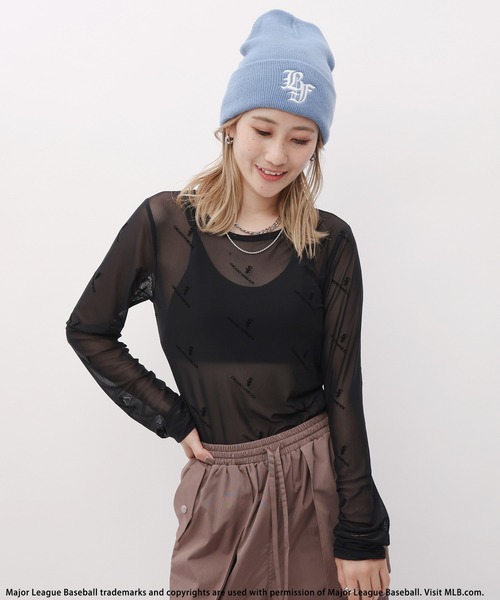 BACK TO THE FIELD（バック トゥー ザ フィールド）の「【MLB】総柄フロッキープリントチュールトップス（Tシャツ/カットソー・レディース・パープル/ブラック/ベージュ・FREE）」の12枚目の写真