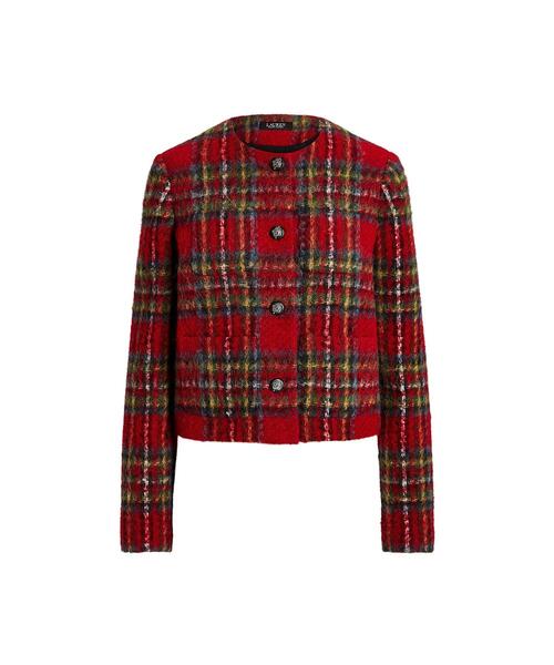 LAUREN RALPH LAUREN(ローレン ラルフ ローレン)の「プラッド モヘア クロップド ジャケット(ノーカラージャケット・レディース・レッド・0/00/2/4/6)」の2枚目の写真