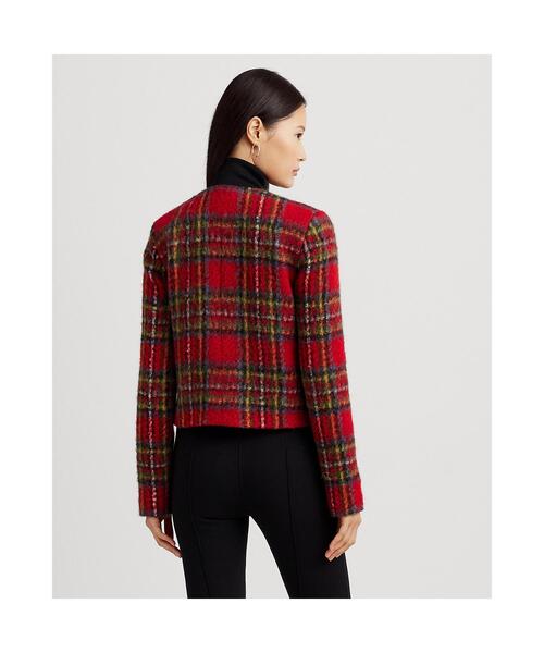 LAUREN RALPH LAUREN(ローレン ラルフ ローレン)の「プラッド モヘア クロップド ジャケット(ノーカラージャケット・レディース・レッド・0/00/2/4/6)」の4枚目の写真