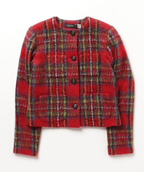LAUREN RALPH LAUREN(ローレン ラルフ ローレン)の「プラッド モヘア クロップド ジャケット(ノーカラージャケット・レディース・レッド・0/00/2/4/6)」の6枚目の写真