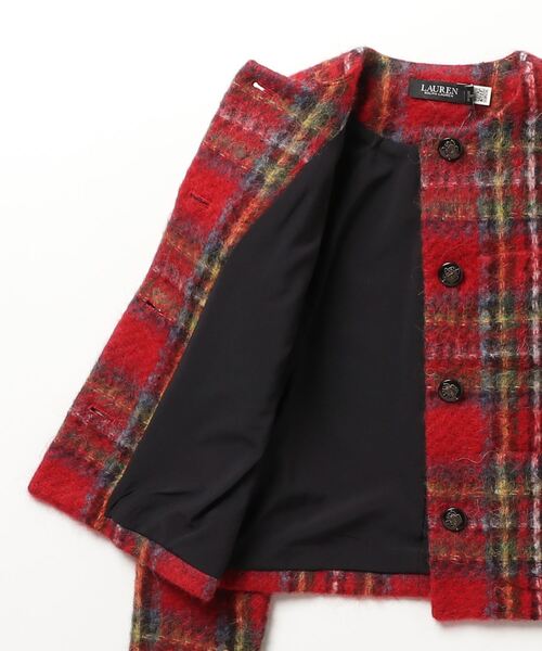 LAUREN RALPH LAUREN(ローレン ラルフ ローレン)の「プラッド モヘア クロップド ジャケット(ノーカラージャケット・レディース・レッド・0/00/2/4/6)」の8枚目の写真