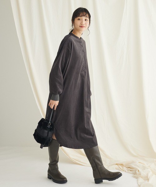 CRAFT STANDARD BOUTIQUE(クラフトスタンダードブティック)の「コーデュロイリブ付きワンピース(ワンピース・レディース・チャコールグレー/アイボリー/ブルー/ライトピンク・FREE)」の2枚目の写真