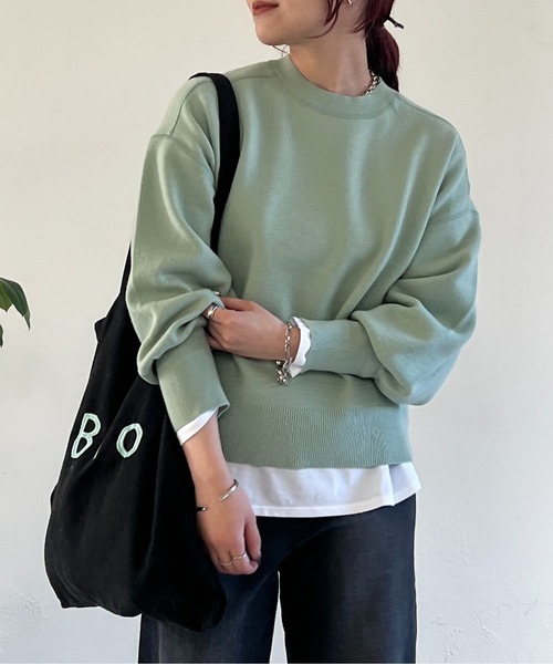 un dix cors（アンディコール）の「スウェットライクニット（ニット/セーター・レディース・ミント/ネイビー/オフホワイト・FREE）」の3枚目の写真