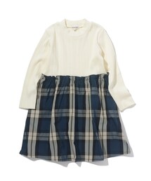 ◆【110-140cm】チェック柄 ドッキングワンピース