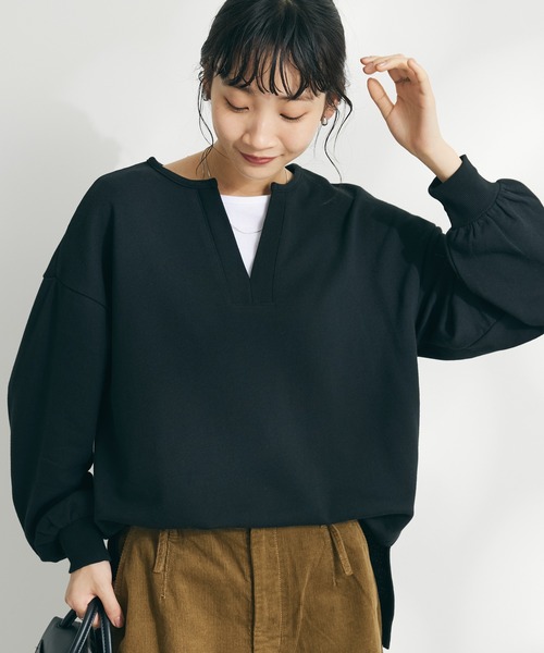 CRAFT STANDARD BOUTIQUE(クラフトスタンダードブティック)の「裏毛レイヤード風プルオーバー(Tシャツ/カットソー・レディース・杢グレー/ブラック/アイボリー/サックスブルー・FREE)」の3枚目の写真